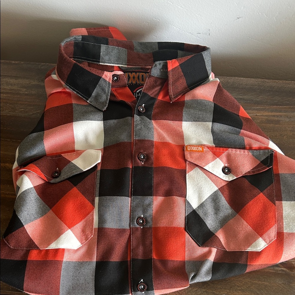 DIXXON bright Orange, Red and Black Plaid Casual Button Down Shirt